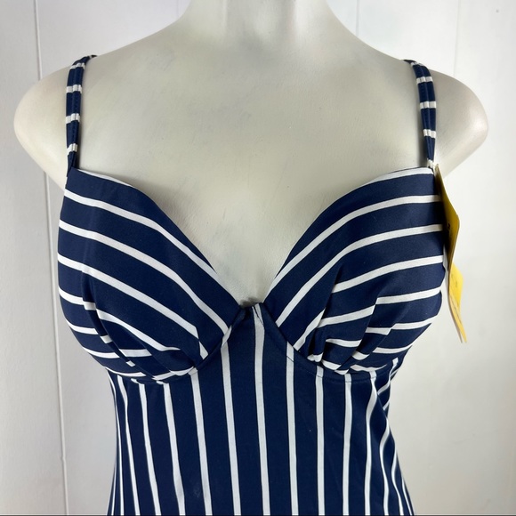 VINTAGE WONDERBRA 90s Navy & White Stripes One Piece Swim Suit Size 10 NWT - Picture 4 of 16